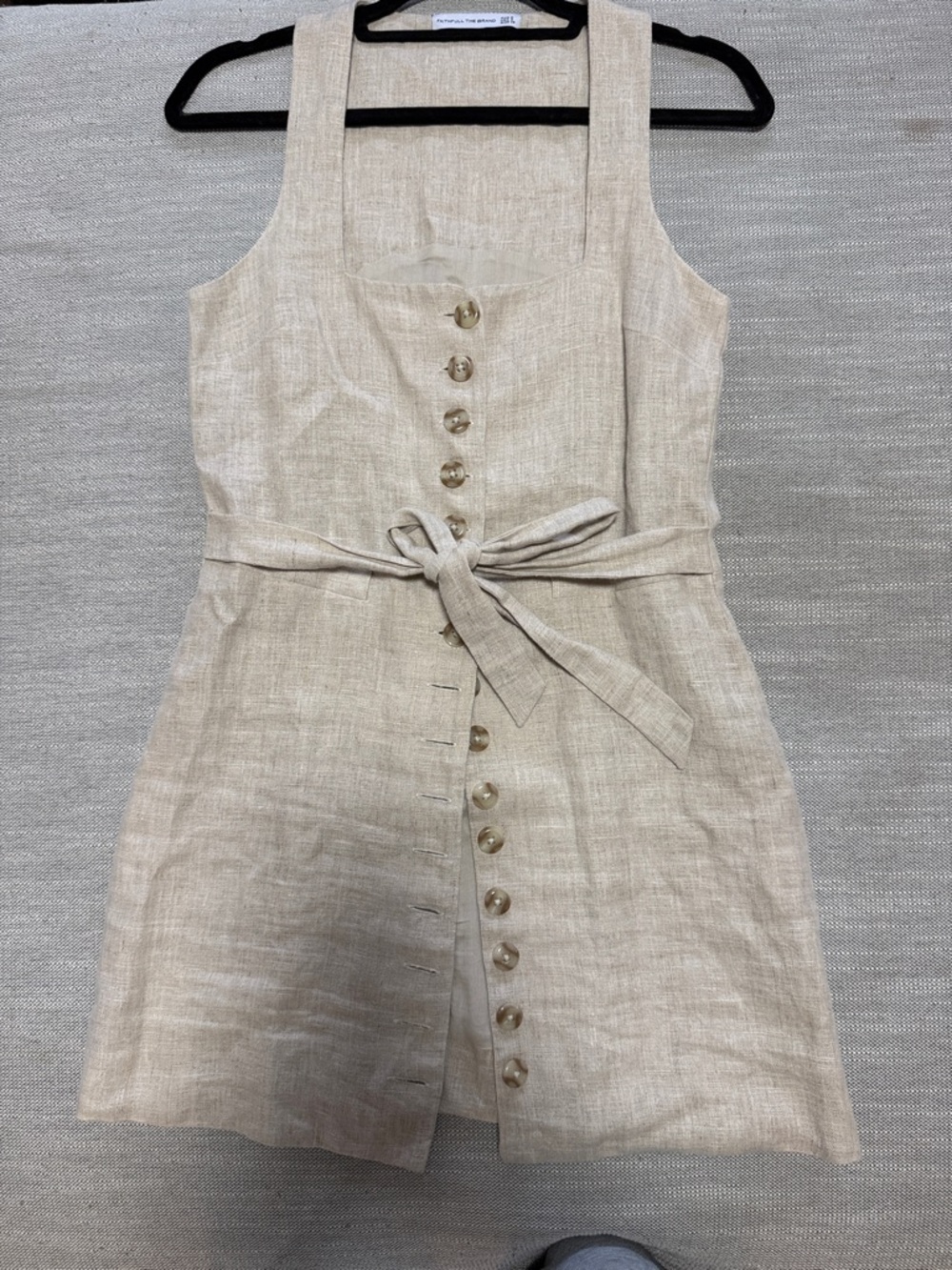 Faithfull the Brand Beige Linen Mini Dress with Buttons
